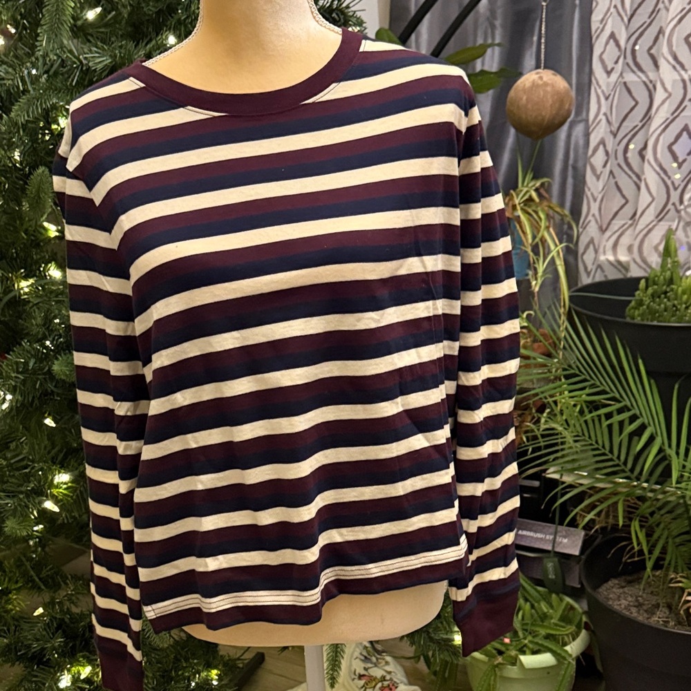 J. Crew Burgundy and Cream Striped Jersey